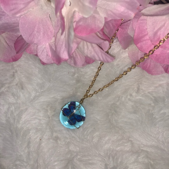 blue and purple butterfly wrapped necklace ( 5 for $20 ) - Picture 2 of 5
